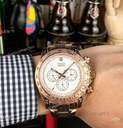Rolex Bamford Cosmograph Daytona 42mm Watch Copy Rose Gold White Face